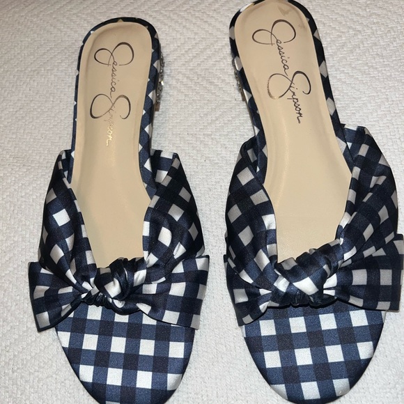 NWOT, Jessica Simpson Blue/White Slip-on Sandals, Size 7.5 Med/38 - Picture 1 of 13